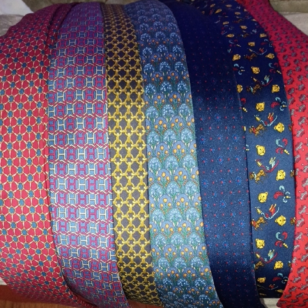 Hermes Men's Ties - Red, Blue, Gold Patterns